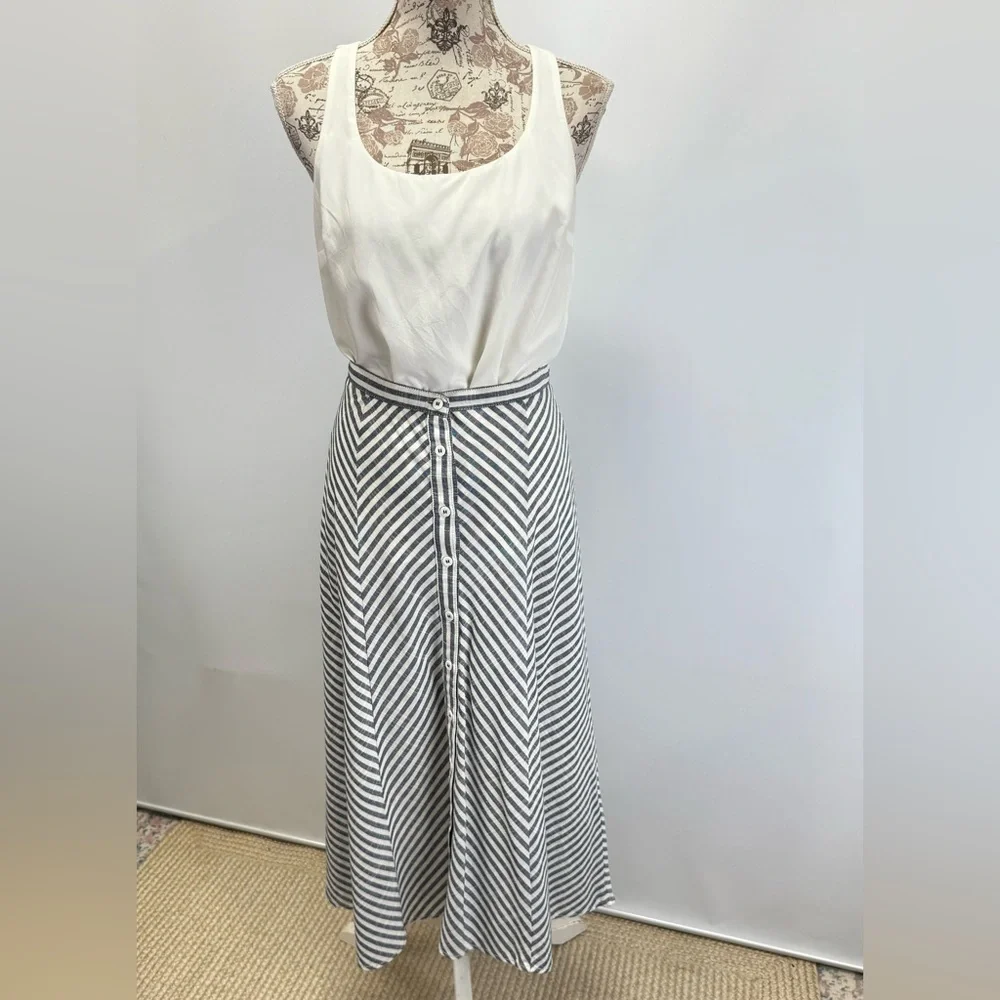 MAX STUDIO Blue and White stripe Maxi A-Line Skirt size M - Picture 8 of 15